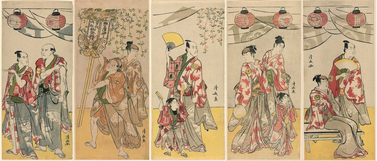 Elf Acteurs die het Festival van het Heiligdom van de Soga Broers Vieren door Torii Kiyonaga