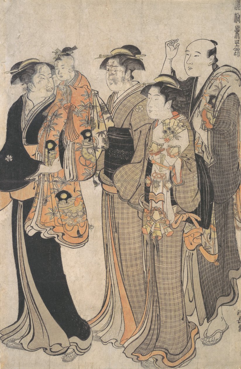 Moeder Draagt Haar Babymeisje naar de Miya Mairi, ca. 1784 door Torii Kiyonaga