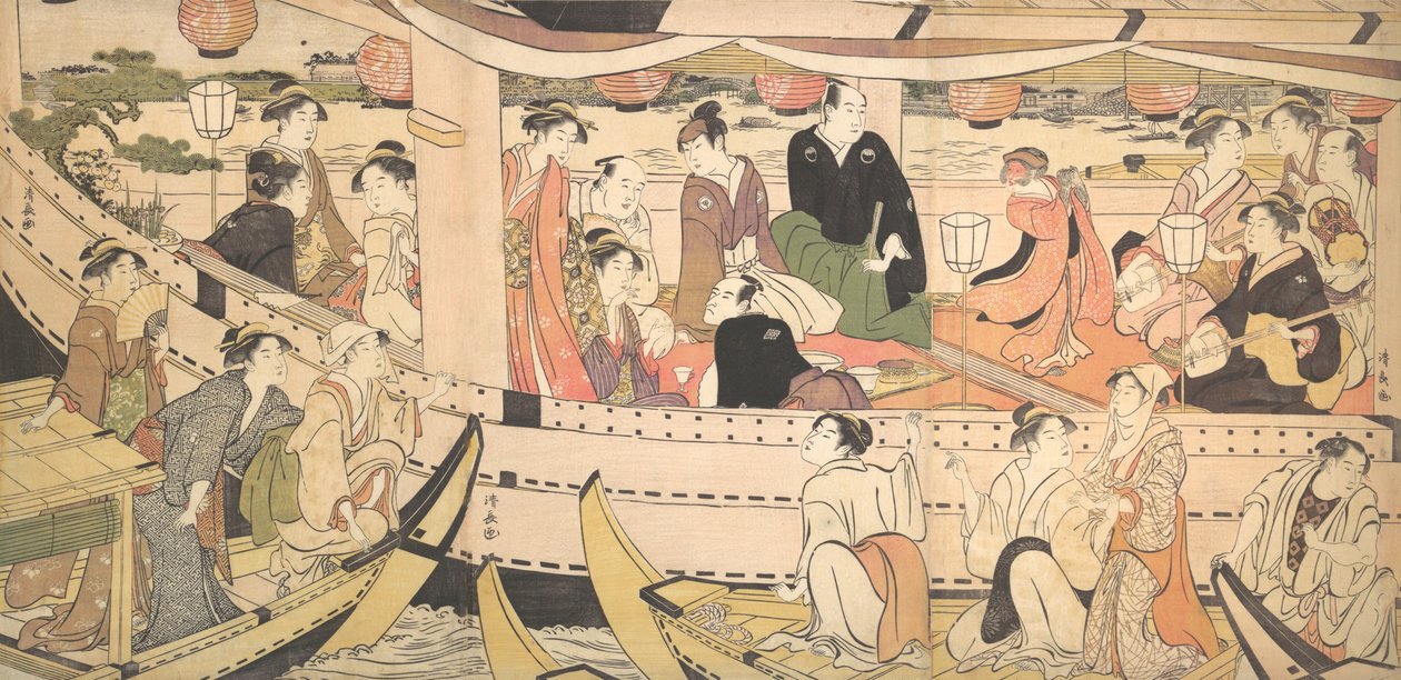 Pleziervaartuig op de Sumida Rivier, ca. 1788-90 door Torii Kiyonaga