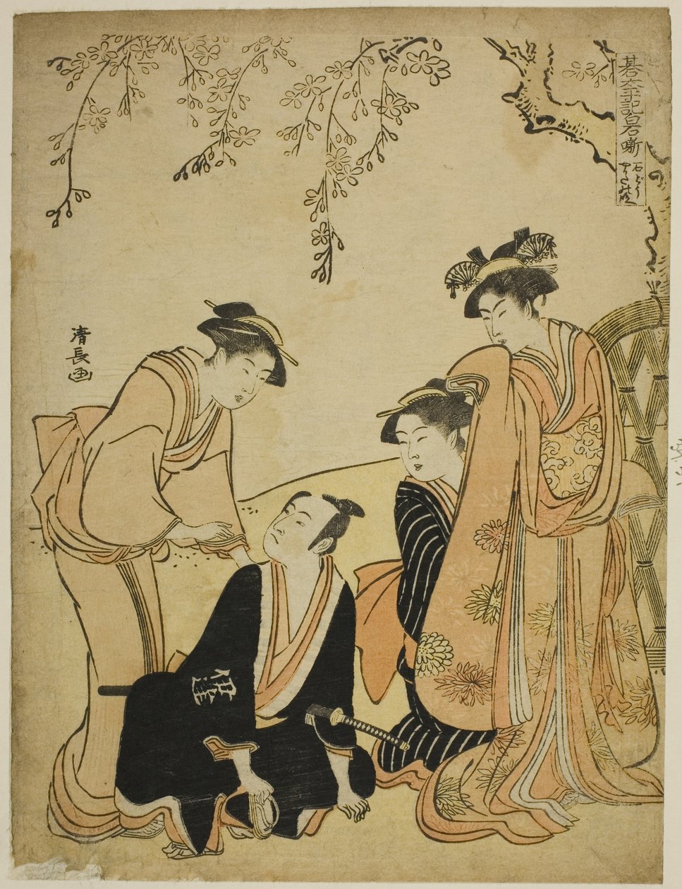 Scène in het Ishido-huis (Ishido yakata no dan), uit de serie "Go Taiheiki Shiraishi Banashi" door Torii Kiyonaga