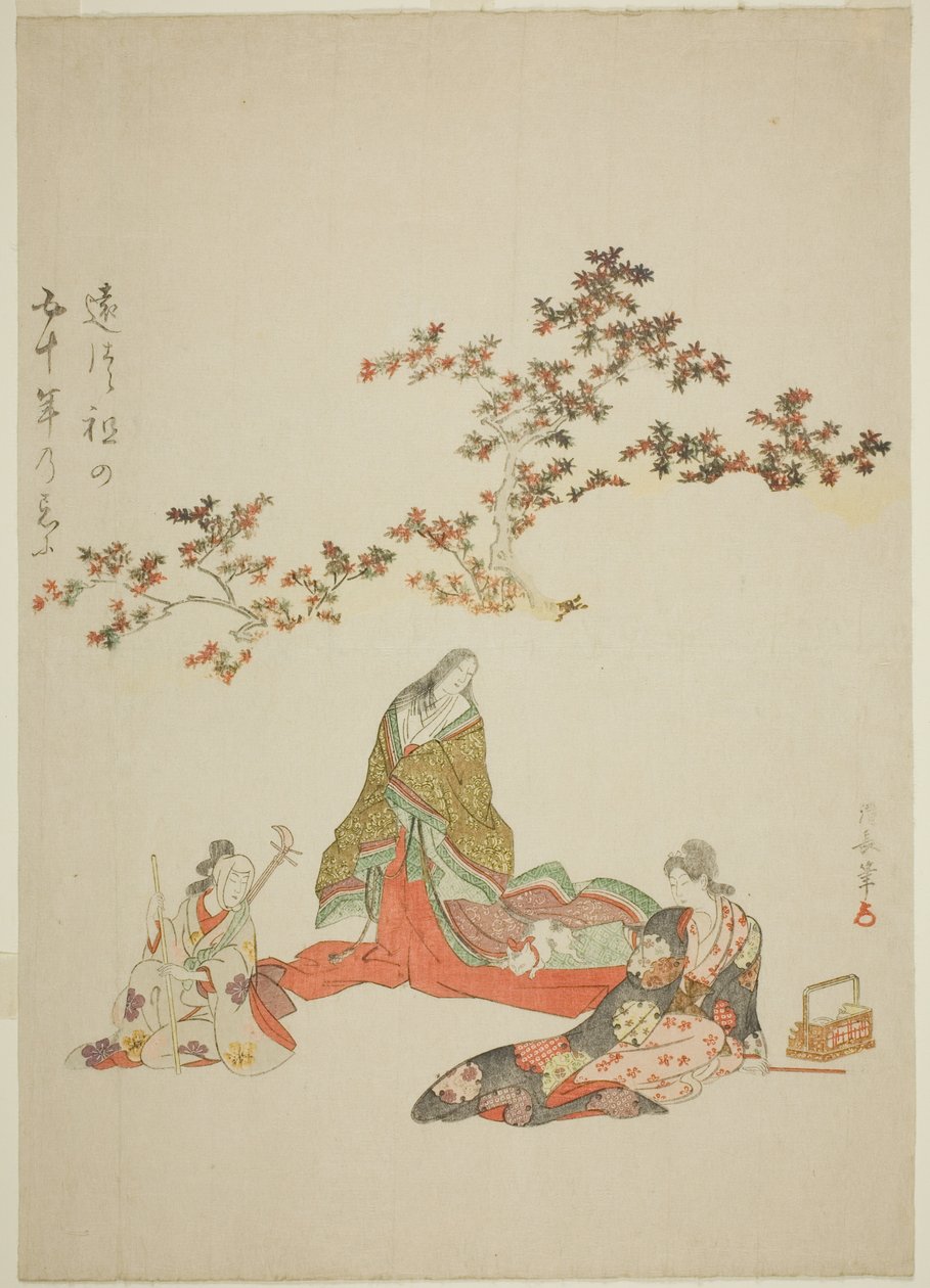 Surimono ter herdenking van de 50e verjaardag van de dood van de acteur Iwai Hanshiro III door Torii Kiyonaga