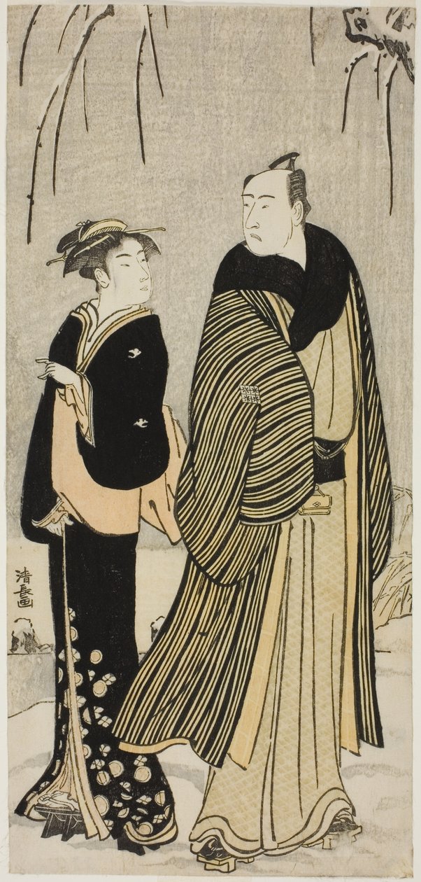 De acteur Matsumoto Koshiro IV en een geisha, uit een ongetitelde serie prenten die acteurs in hun privéleven tonen door Torii Kiyonaga