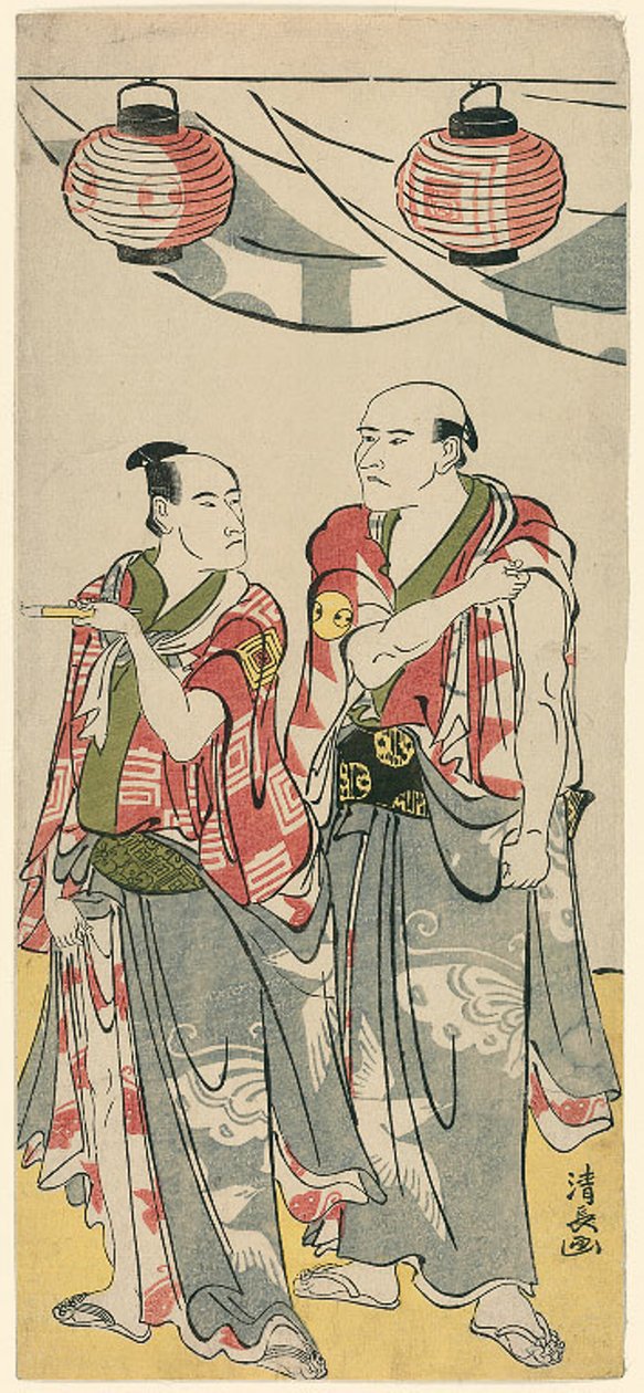 De Acteurs Arashi Ryuzo II en Ichikawa Komazo III, uit een pentaptych van elf acteurs die het festival van het heiligdom van de Soga-broers vieren door Torii Kiyonaga