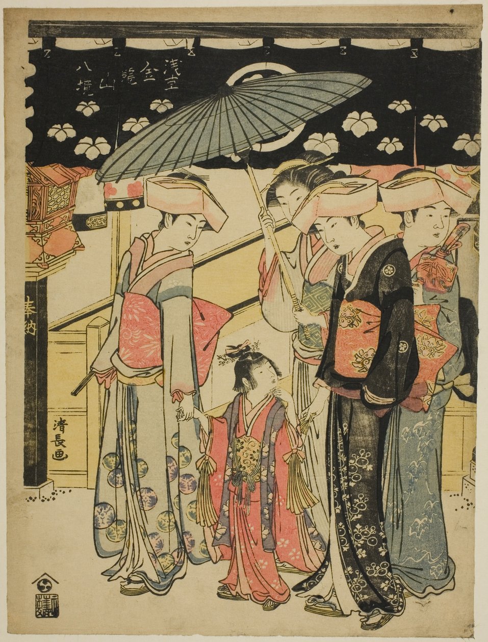 De Nakamise-winkelstraat, uit de serie "Acht wijken van de Kinryuzan-tempel in Asakusa (Asakusa Kinryuzan hakkei)" door Torii Kiyonaga