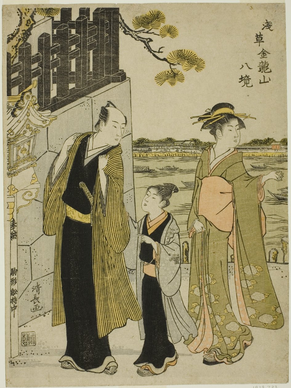 Het uitzicht vanaf Komagata Hall, uit de serie "Acht wijken van de Kinryuzan-tempel in Asakusa (Asakusa Kinruzan hakkei)" door Torii Kiyonaga