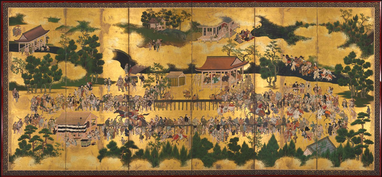 Paardenrace bij het Kamo-heiligdom, 1615-50 door Tosa School
