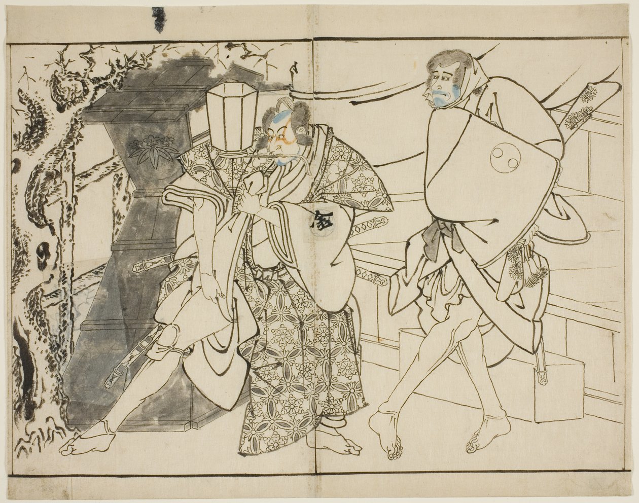 De acteurs Arashi Ryuzo en Morita Kanya VIII door Toshusai Sharaku