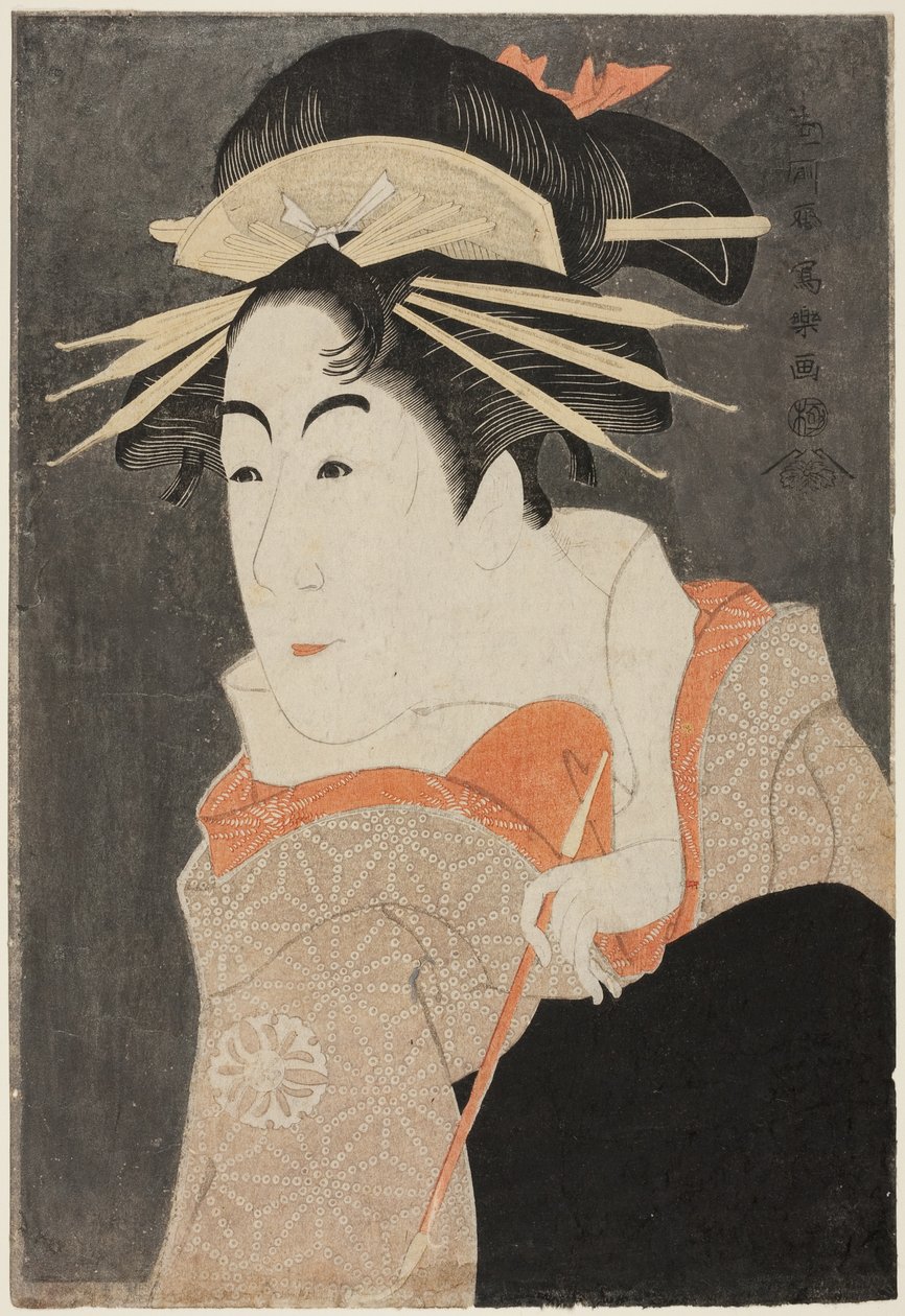 De acteur Matsumoto Yonesaburo als Shinobu in de gedaante van de courtisane Kewaizaka no Shosho door Toshusai Sharaku