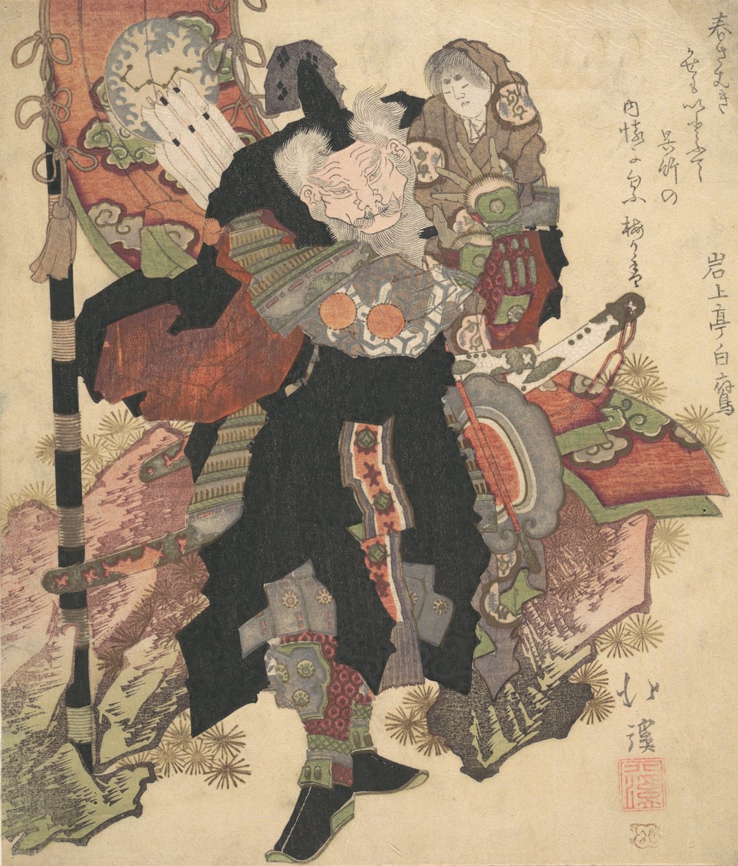 Chinese krijger die een kind op zijn schouders draagt, ca. 1825 door Totoya Hokkei