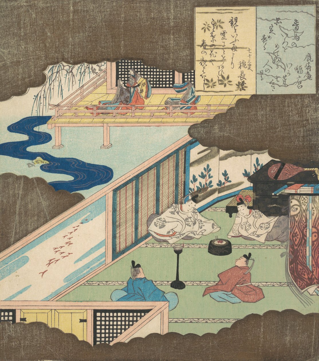 Interieur van een paleis met edelen die converseren, ca. 1820 door Totoya Hokkei