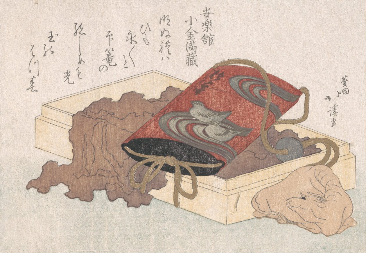 Lacquer Inro met watervogels en ox-vormige Netsuke in een doos uit de Lente Regen..., waarschijnlijk 1817 door Totoya Hokkei