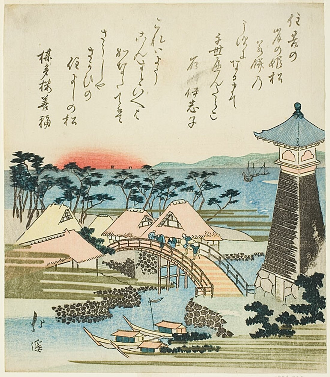 Vuurtoren bij Sumiyoshi, Osaka door Totoya Hokkei