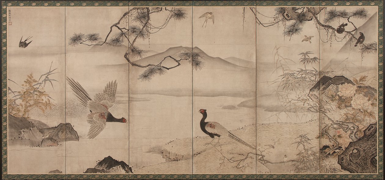 Vogels en bloemen van de vier seizoenen: lente en zomer, Muromachi-periode, eind 15e-begin 16e eeuw door Toyo Sesshu