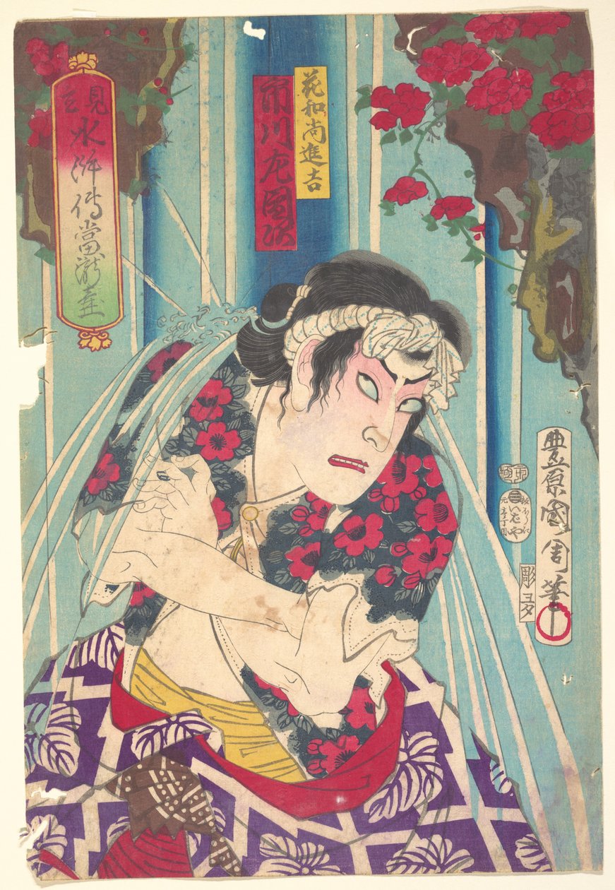 Fantasieportret, Shuihuzhuan van het toneel: Tōryūdai (Mitate Suikoden Tōrōdai) - Acteur Ichikawa Sadanji speelt Hanaoshō Shinkichi door Toyohara Kunichika