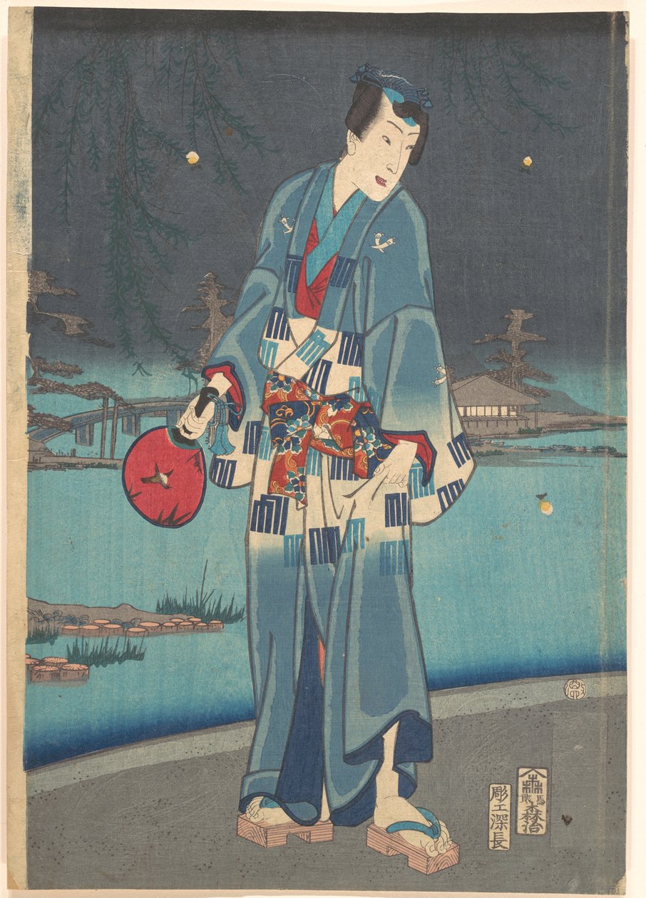 Moderne Genji - Het bekijken van vuurvliegjes (Imayō Genji Shiken Hotaru Asobi) door Toyohara Kunichika
