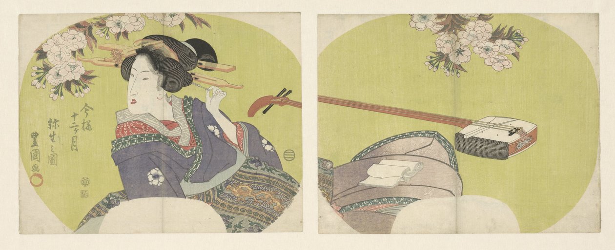 Courtisane en shamisen door Toyokuni (II) , Utagawa