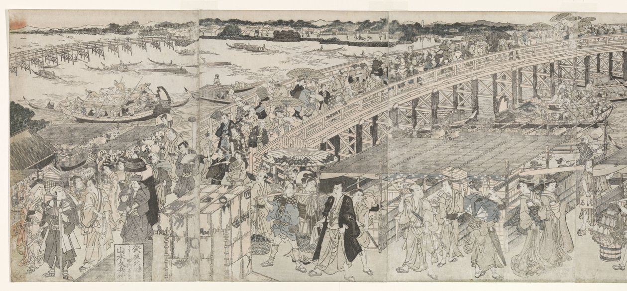 Genieten van de avondbries bij de Ryogoku-brug door Toyokuni (II) , Utagawa
