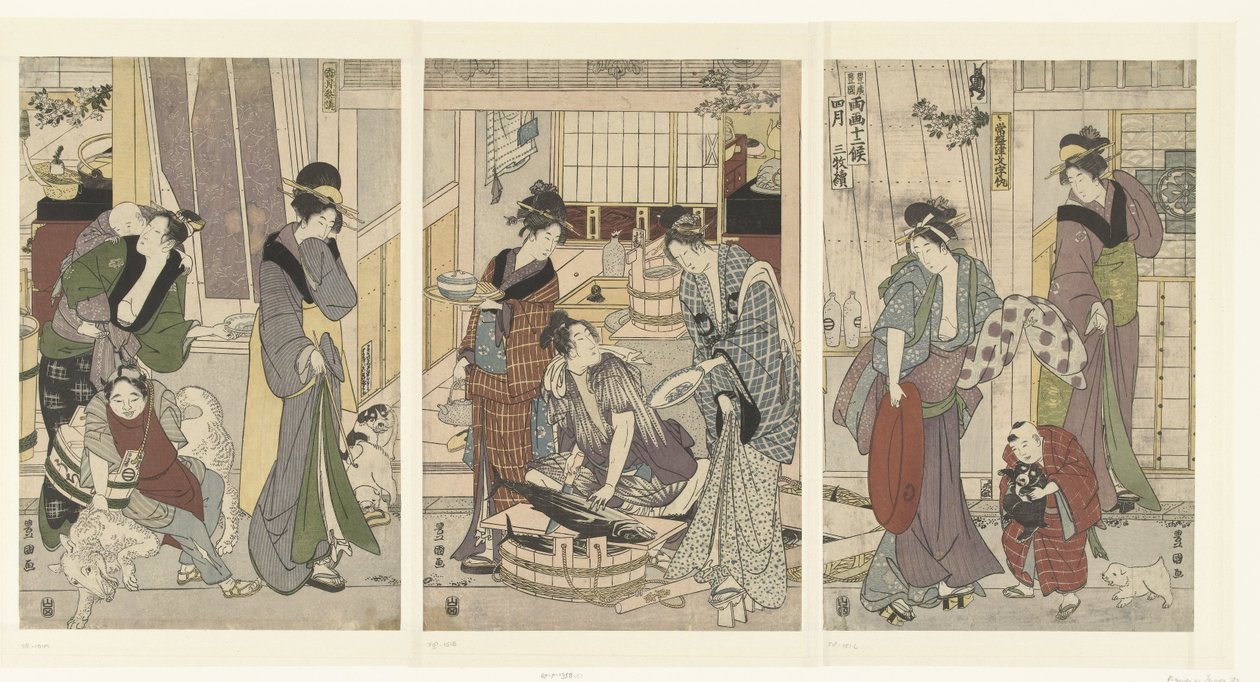 Visverkoper door Toyokuni (II) , Utagawa