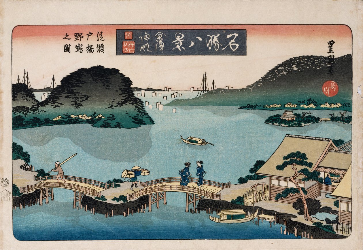 Schemering, Atami, uit de serie Acht uitzichten van beroemde plaatsen door Toyokuni II