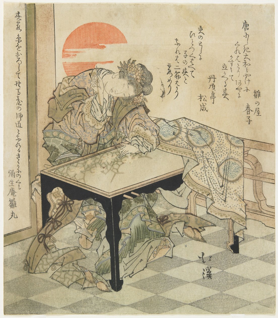 Chinese Prinses aan een Borduurtafel, 1828 door Toyota Hokkei