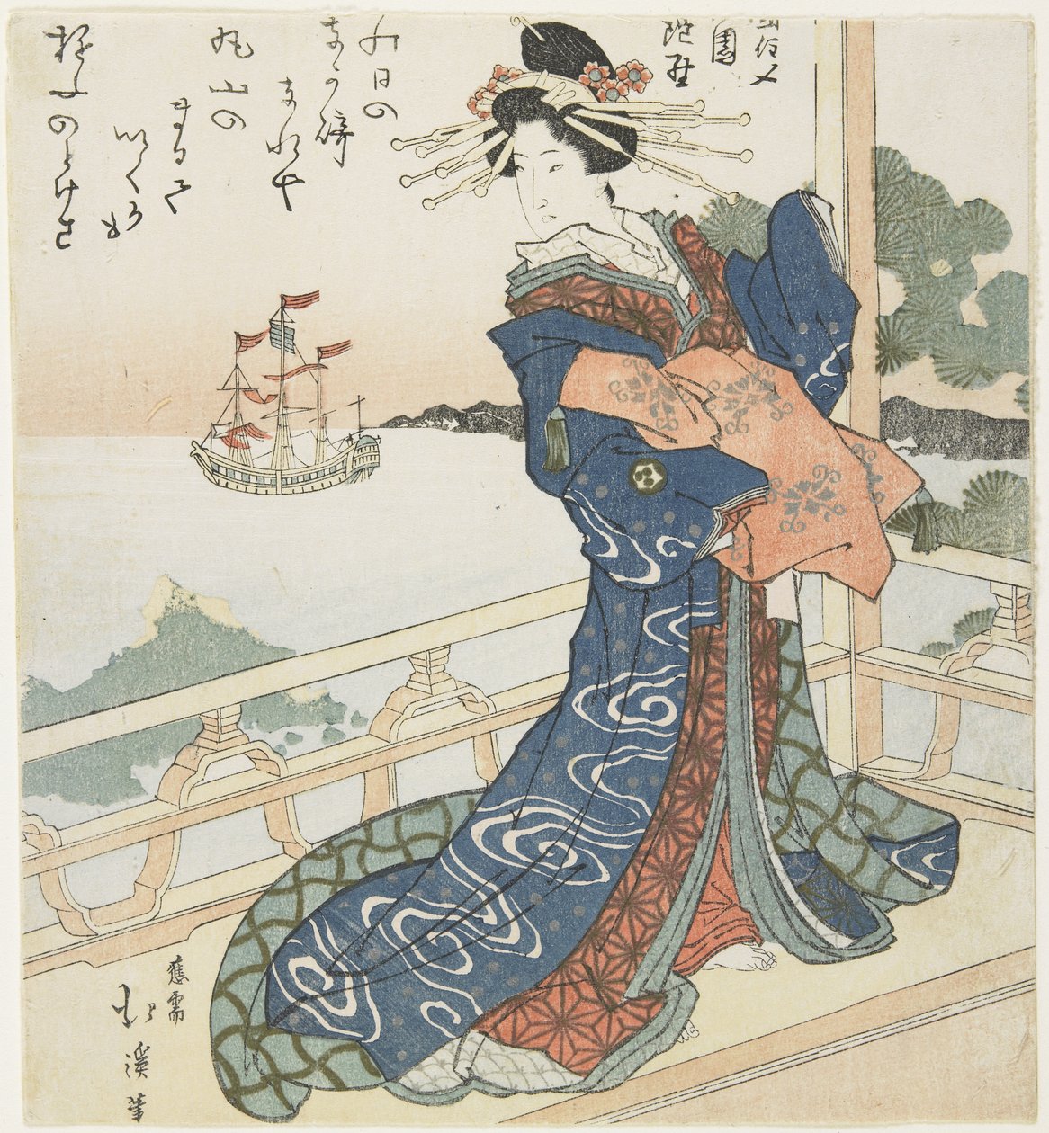 Courtisane die naar een Buitenlands Schip Kijkt, 1818-1844 door Toyota Hokkei