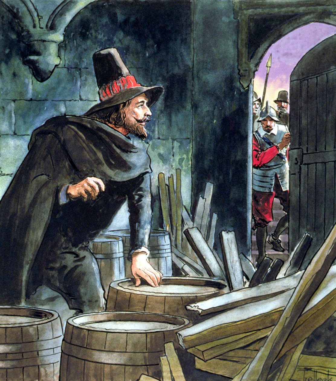 Guy Fawkes, betrapt bij het voorbereiden van het Buskruitverraad door Trelleek