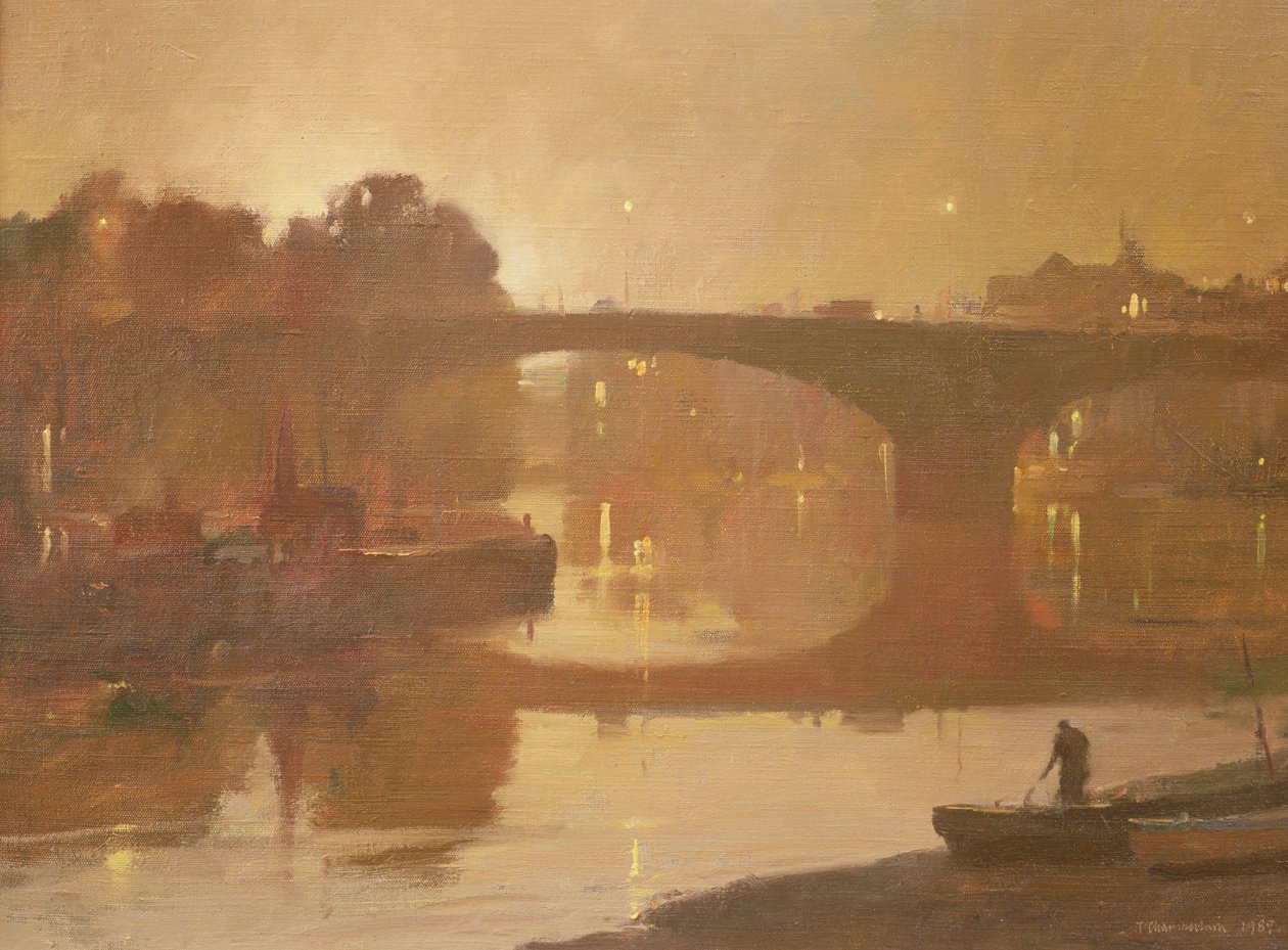 Nacht, Kew Bridge, 1989 door Trevor Chamberlain