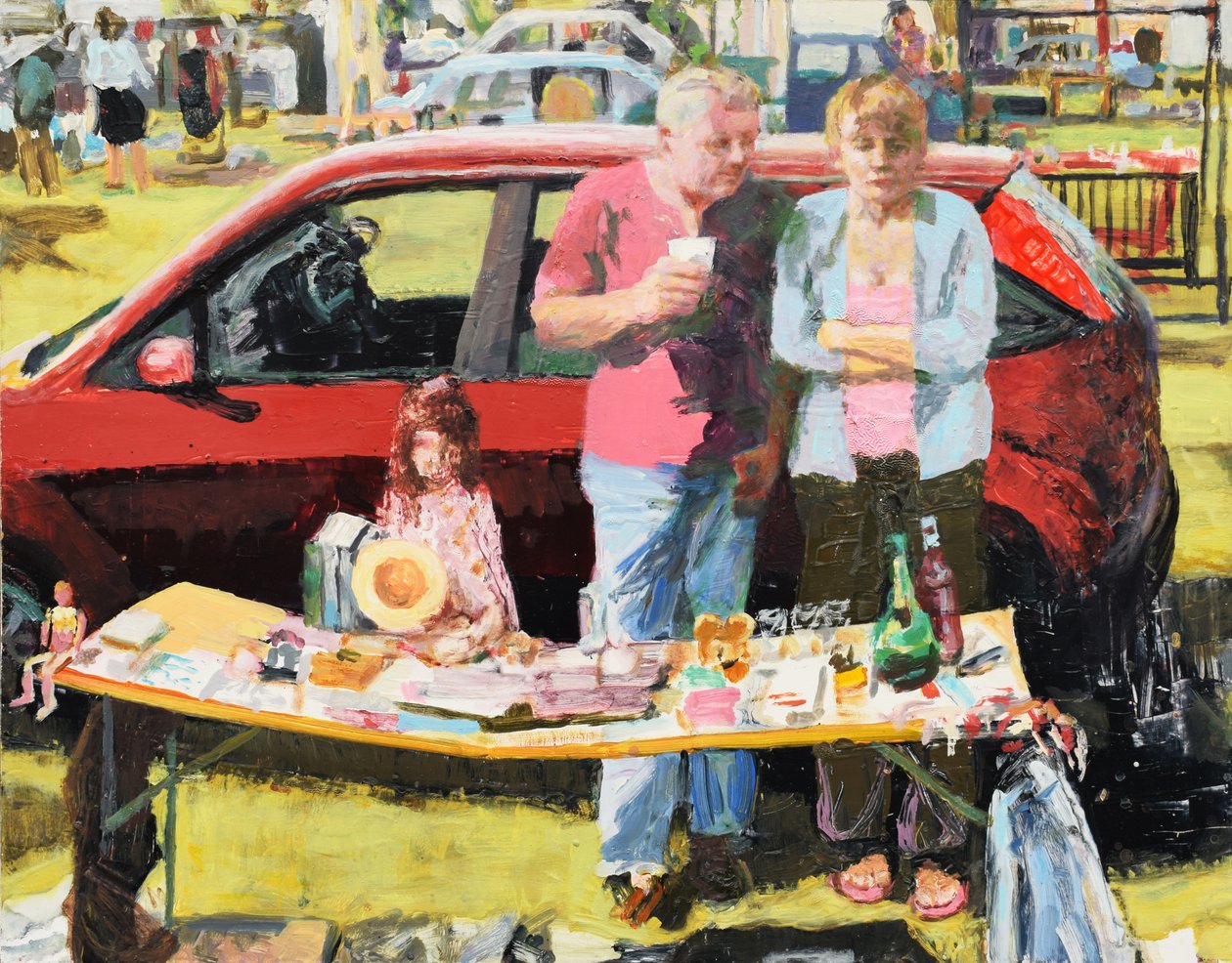 Kofferbakverkoop, 2011 (olieverf op board) door Trevor Burgess