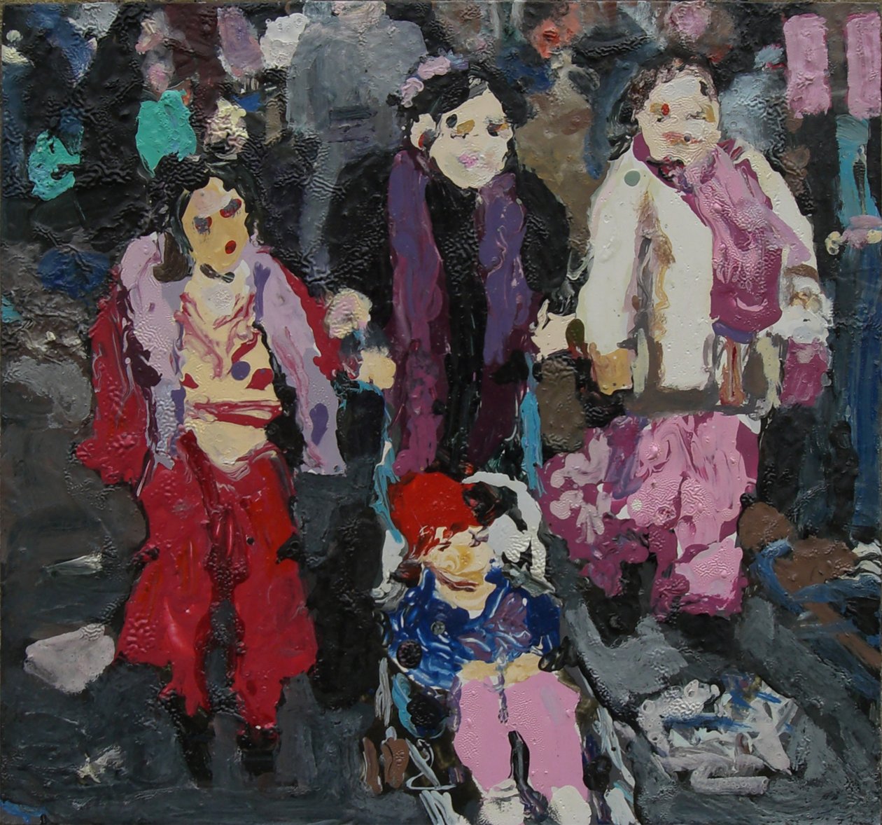 Gezinswinkelen, 2004 (olieverf op board) door Trevor Burgess