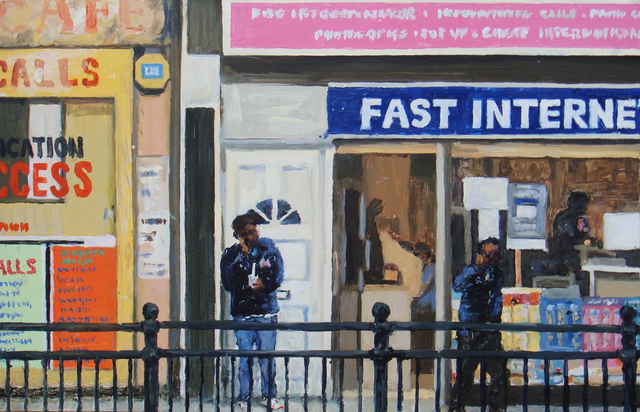 Snelle gesprekken, 2008 (olieverf op board) door Trevor Burgess