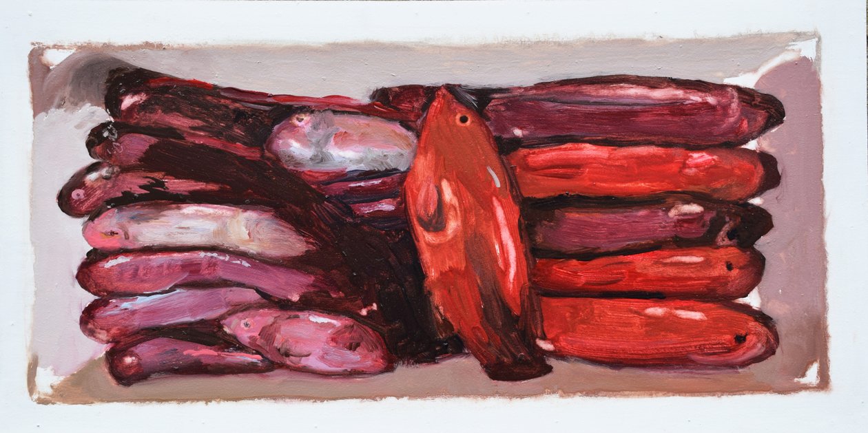Viskrat 2 (Billingsgate, Londen), 2016 (olieverf op board) door Trevor Burgess