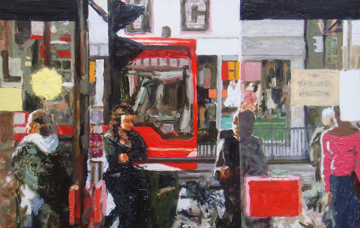 Winkeldeur, 2010 (olieverf op board) door Trevor Burgess