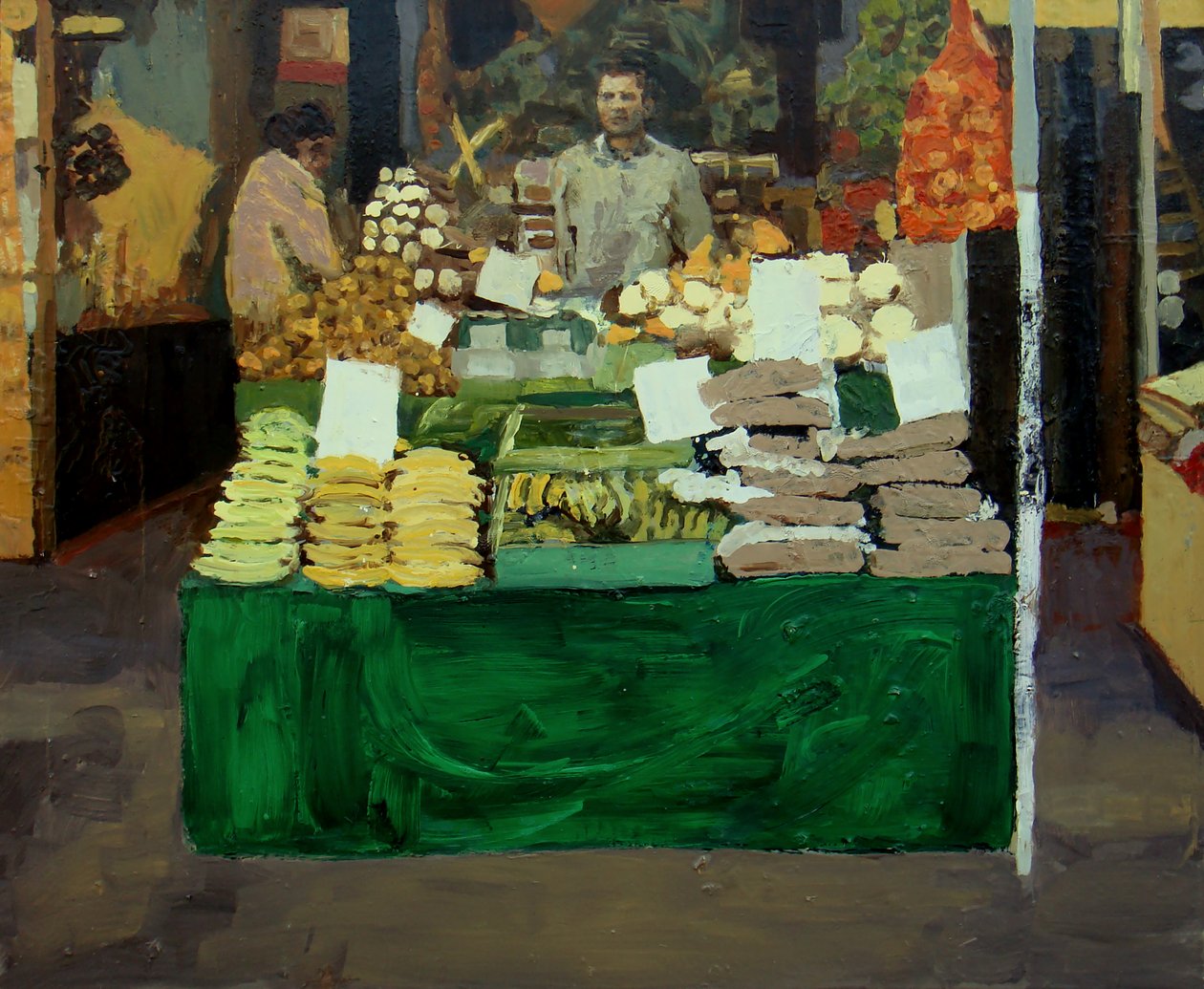 Groentekraam (Deptford, Londen), 2009 (olieverf op board) door Trevor Burgess