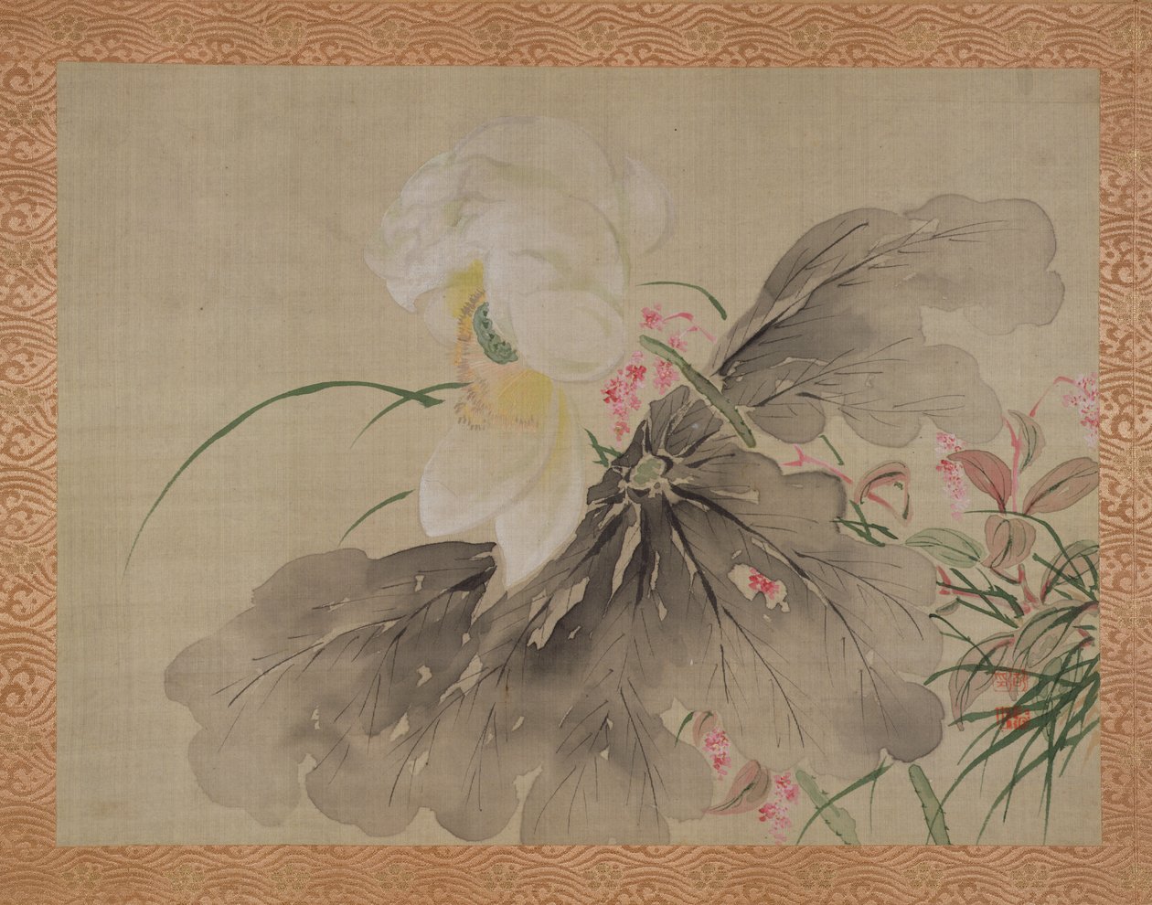 Pioenboom en Japanse sierappelboom met bloesem, 1851 door Tsubaki Chinzan