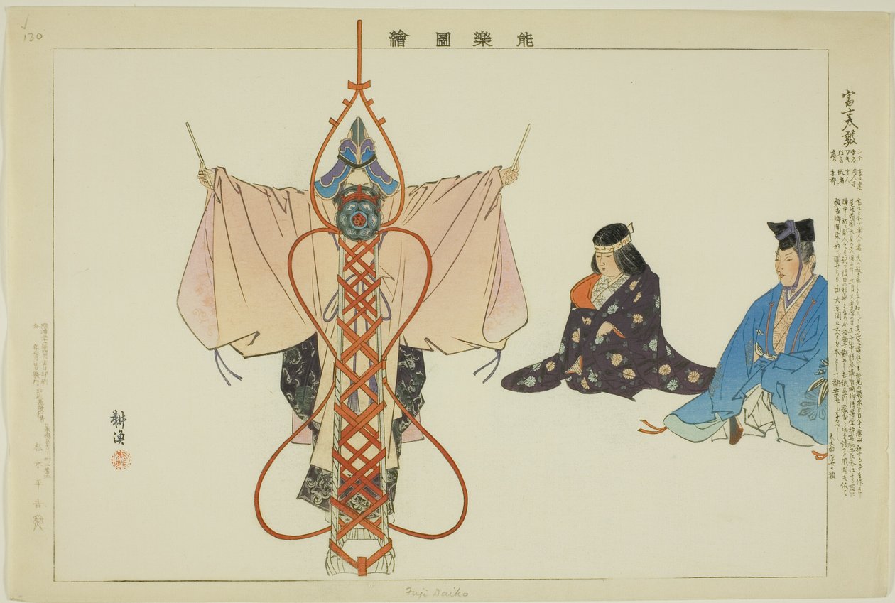 Fuji Taiko, uit de serie "Afbeeldingen van No-voorstellingen (Nogaku Zue)" door Tsukioka Kogyo
