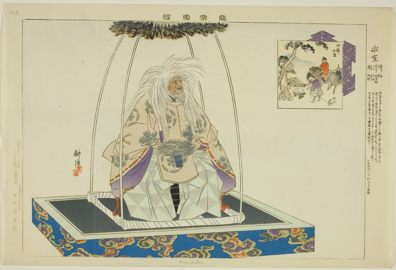 Hyoshitou, uit de serie "Afbeeldingen van No-uitvoeringen (Nogaku Zue)" door Tsukioka Kogyo