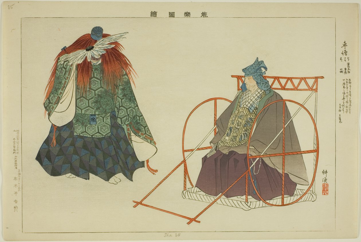 Shaso, uit de serie "Afbeeldingen van No-uitvoeringen (Nogaku Zue)" door Tsukioka Kogyo