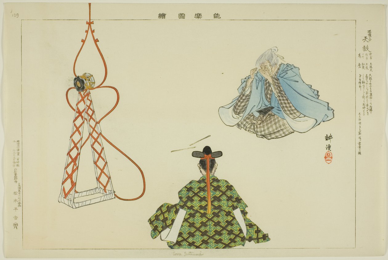Sora Zutsumi, uit de serie "Afbeeldingen van No-voorstellingen (Nogaku Zue)" door Tsukioka Kogyo