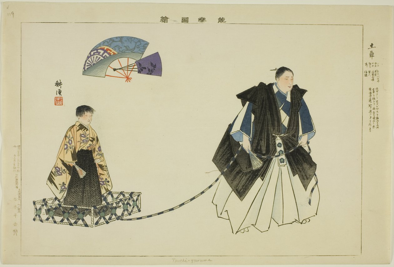 Tsuchi-guruma, uit de serie "Afbeeldingen van No-voorstellingen" door Tsukioka Kogyo