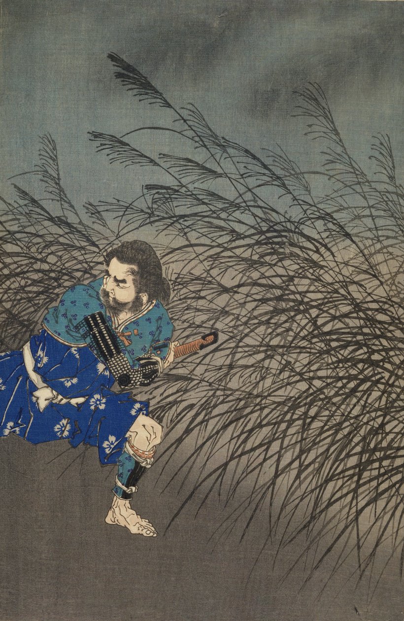 Fujiwara no Yasumasa speelt fluit in het maanlicht door Tsukioka Yoshitoshi