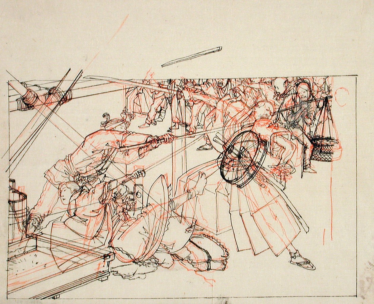 Voorbereidende tekening voor een boekillustratie door Tsukioka Yoshitoshi