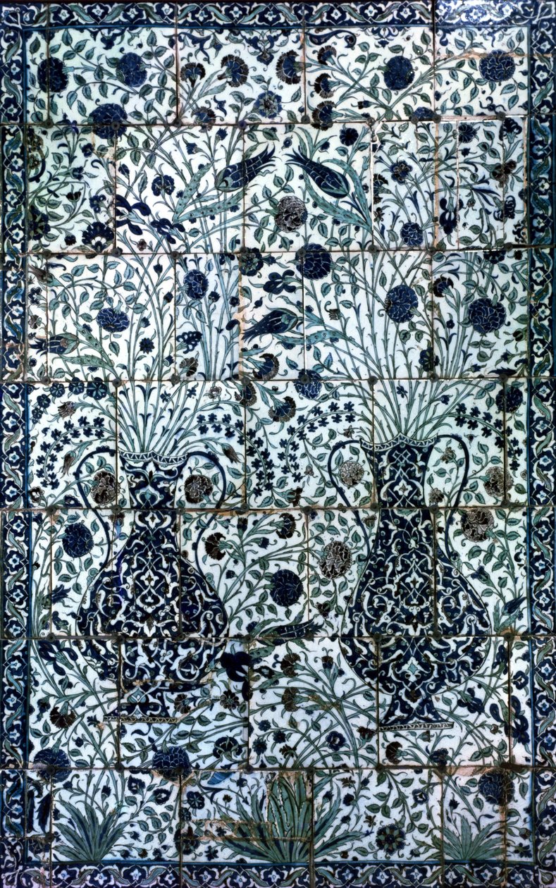 Decoratief paneel met twee vazen en bloemen door Turkish School