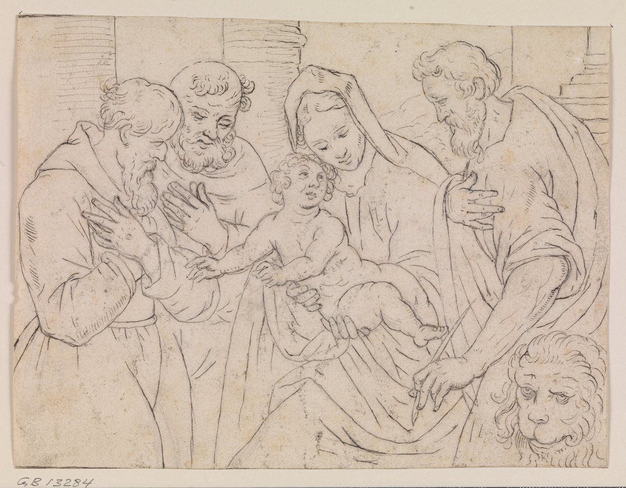 Maagd en Kind met de Heiligen Marcus, Franciscus en Dominicus? door Ubekendt Ubekendt