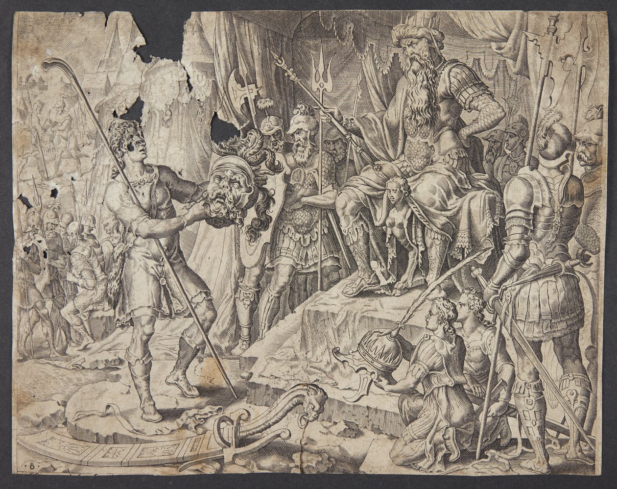 David onthoofdt Goliath door Ubekendt efter Maarten van Heemskerck