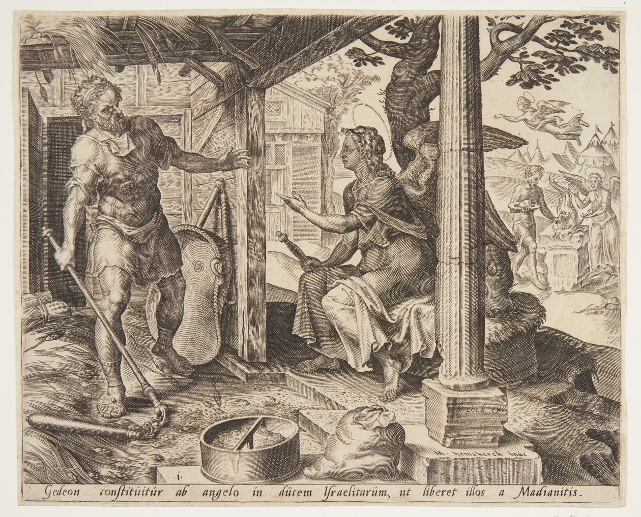 De engel verschijnt aan Gideon door Ubekendt efter Maarten van Heemskerck