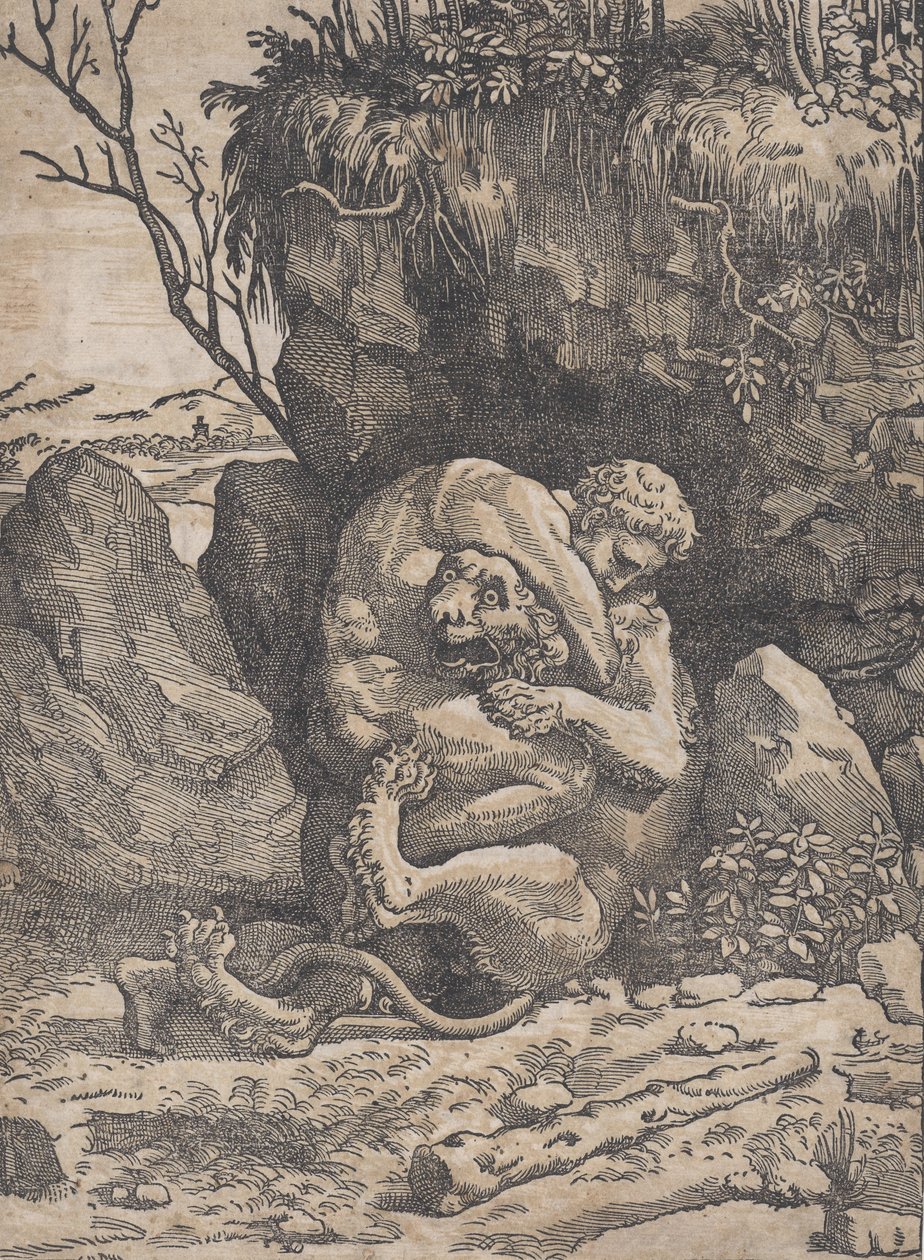 Hercules en de Nemeïsche Leeuw door Ugo da Carpi