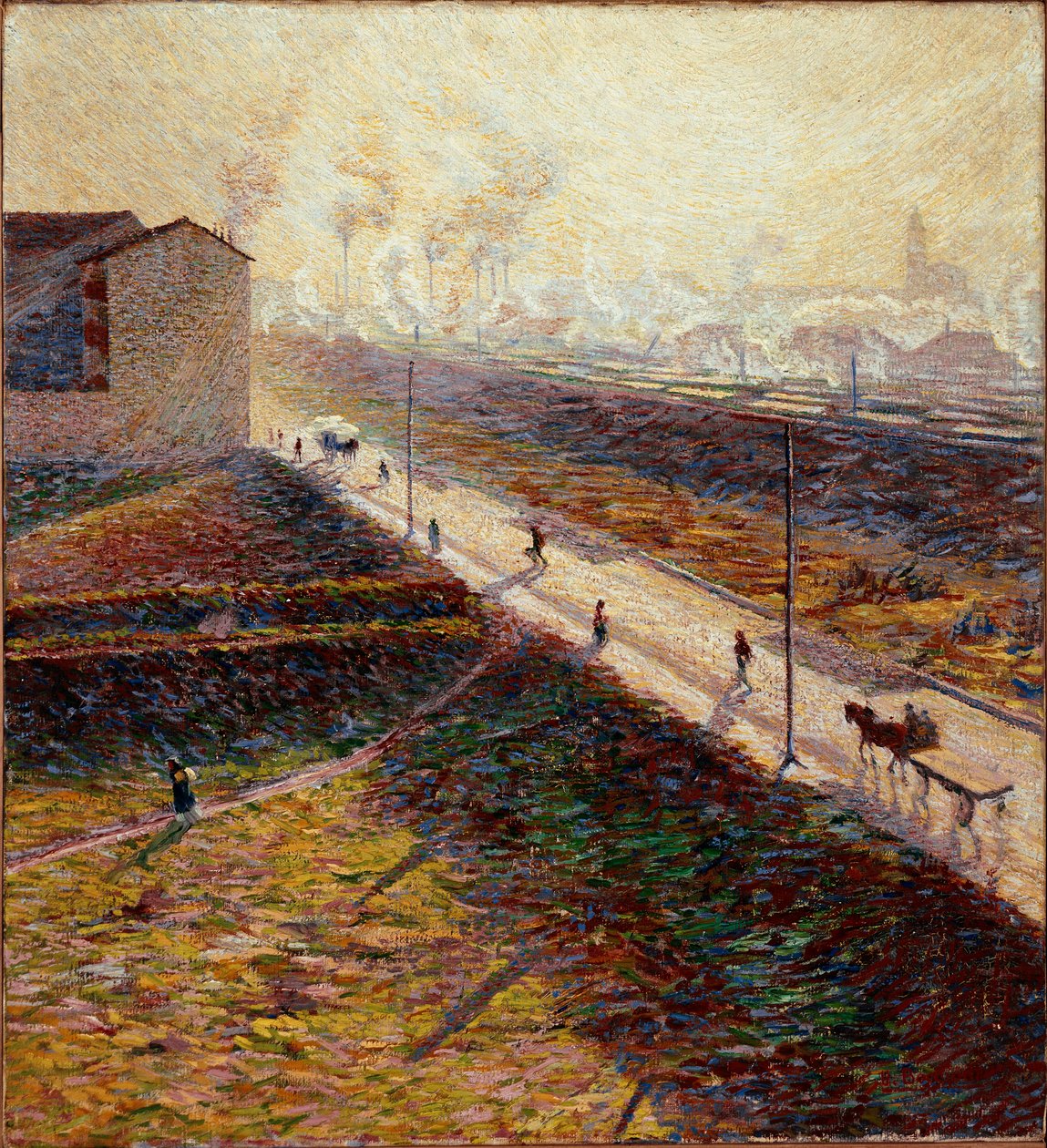 Ochtend of De voorstedelijke weg in de vroege ochtend Schilderij door Umberto Boccioni (1882-1916) 1909 door Umberto Boccioni