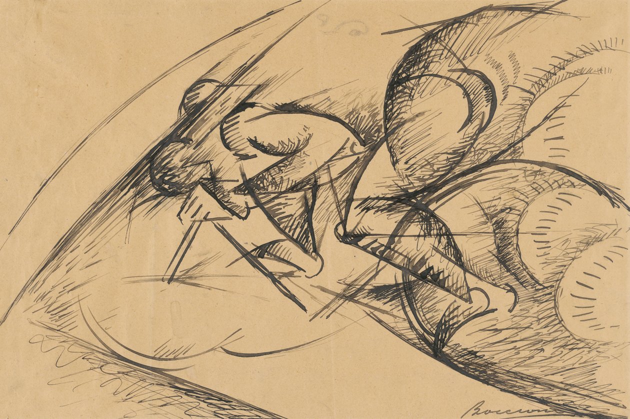Studie voor Dynamische Kracht van een Fietser I door Umberto Boccioni