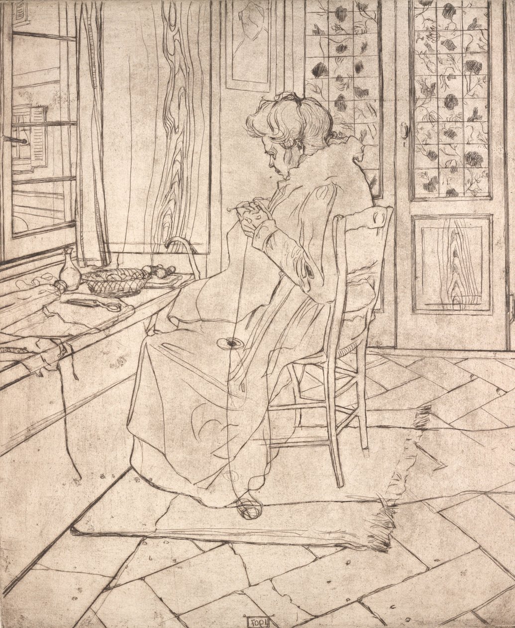 De moeder van de kunstenaar aan het haken, 1907 door Umberto Boccioni