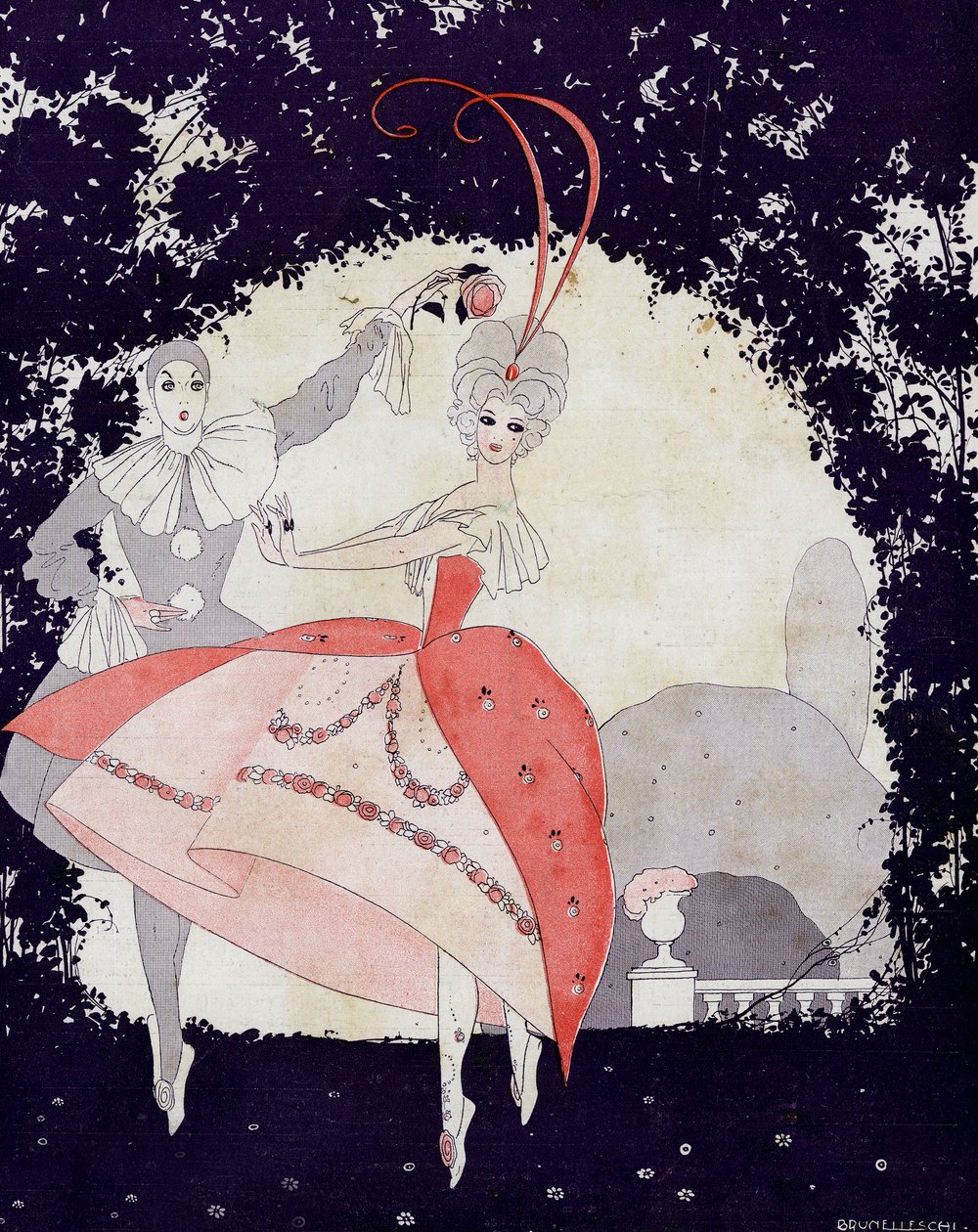 In de tuinen van Armide, Het ballet van de koningin van de rozen - illustratie uit la Vie Parisienne door Umberto Brunelleschi